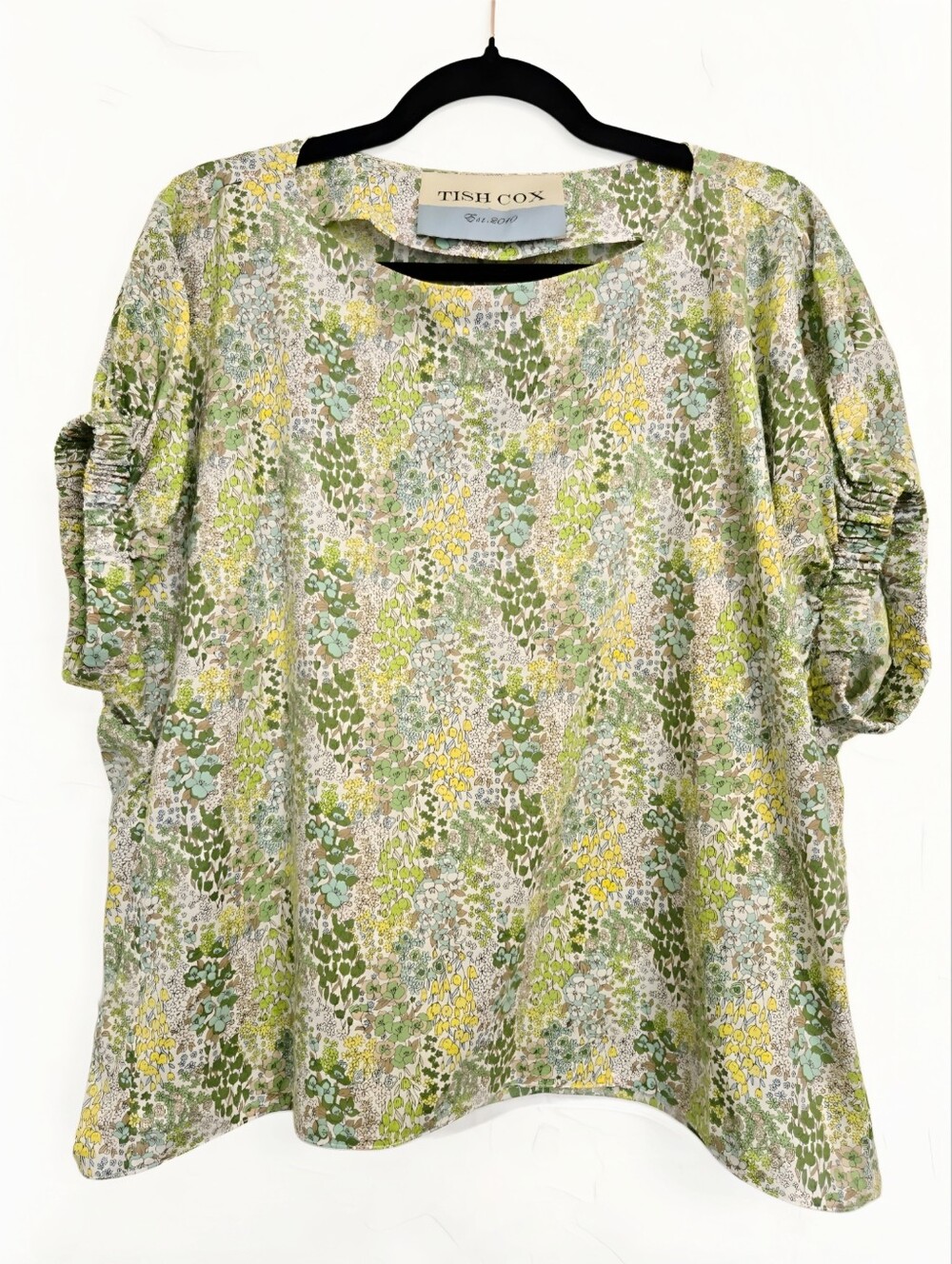 TISH COX Floral Green Yellow Cotton Top, S